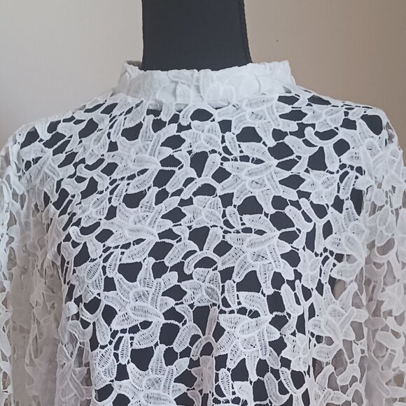 Pretty Garden Women's Long Sleeve Round Neck High Low Lace Blouse - Picture 1 of 3